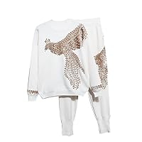 Red Tracksuit Women Knitted Outfits Handwork Beading Sequins Phoenix Sweater Pencil Pants Set Female Knitting Suit