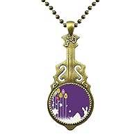 Easter Religion Festival Purple Butterfly Necklace Antique Guitar Jewelry Music Pendant