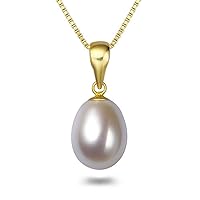 Drop-shape White Freshwater Cultured Pearl Pendant Necklaces for Women 16-18 Inch AAA Silver Necklace Pendants