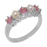 18k White Gold Natural Pink Tourmaline & Cultured Pearl Womens Eternity Ring - Sizes 4 to 12 Available
