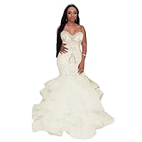 Wedding Dresses for Bride Women Mermaid Beaded White Organza Tulle Ruffles Bridal Dress Long Sweetheart
