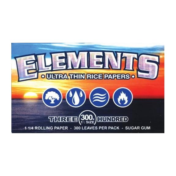 ELEMENTS Ultra Thin Rice Rolling Paper 1.25 1 1/4 300 Box 5 Pack 1500 Leaves 