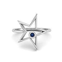 MOONEYE 0.03 Ctw Round Blue Sapphire Open Star Ring Dainty Star 925 Sterling Silver Statement Ring