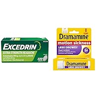 Excedrin Extra Strength 100 Count Headache Relief Caplets & Dramamine Motion Sickness 8 Count Less Drowsy Tablets