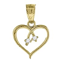 10k Gold CZ Cubic Zirconia Simulated Diamond Womens Height 15.5mm X Width 10mm Love Heart Charm Pendant Necklace Jewelry for Women