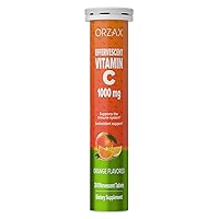 ORZAX Vitamin C 1000mg, Immune Support Ascorbic Asid, Antioxidant Booster, Sugar-Free, Non-GMO, VIT C Helps Skin and Joint Healths, Delicious Orange Flavored, 20 Vegetable Effervescent Tablets
