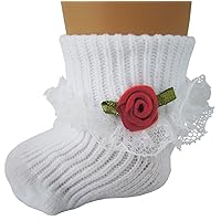 Collectible Lace Trim Socks with Red Rosebuds for 15 inch Baby Dolls
