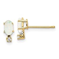 14k Yellow Gold Polished Post Earrings Diamond and Simulated Opal Earrings Measures 7x3mm Wide Jewelry for Women