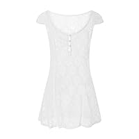 Summer Lace Mini Dresses for Women Y2k Low-Cut Short Sleeve Hollow Out Button Dress Y2K Clubwear