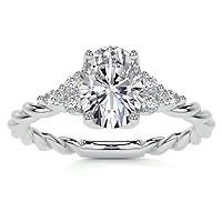 Twisted Trellis Oval Moissanite Engagement Ring 1.5 CT Oval Diamond Ring Wedding Bridal Ring Set Solitaire Vintage Antique Designer Handmade Jewelry White Gold Ring Purpose Ring