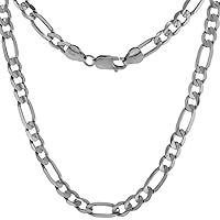 Solid Real 14k White Gold 6mm Figaro Chain Necklaces & Bracelets for Men & Women Beveled Edges Concaved High Polished 8-30 inch