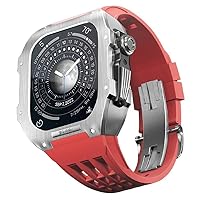AEHON Luxus-Uhrenarmband, für Apple Watch 8/7/6/5/4/Series Metallgehäuse + Fluorkautschuk Luxus-Uhrenarmband für iWatch 44 mm 45 mm Uhrenarmband-Modifikationsset, Upgrade Uhrenarmband und Gehäuse