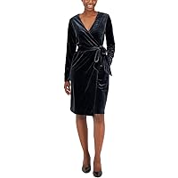 Alfani Womens Velvet Knee-Length Wrap Dress Black M