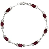 Silver City Jewelry 10k White Gold Dash Bar Tennis Bracelet 0.05 ct Diamonds & 4.0 ct Oval Created Ruby, 3/16 inch Wide
