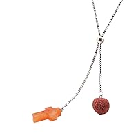 Natural Crystal Cross Diffuser Lava Beaded Mid Length Titanium Steel Y-Necklace