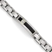 Titanium Brushed Fold over 14k Polished Matte Black Simulated Onyx 0.05ct. Tw Bracelet 8 Inch Measures 12.5mm Wide Jewelry for Women