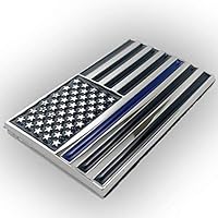 Chrome Black with Thin Blue Stripe Line Police Cop Flag 3D US American USA Window Tailgate Decal Sticker Emblem Badge Logo Crest