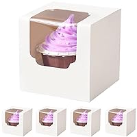 60 Pcs Cupcake Boxes Individual White with Insert, Auto Popup Single Cupcake Containers Hot Cocoa Bomb Boxes with Window forTreats Chocolate Strawberries Cookies Gifting
