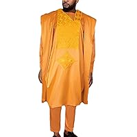 African Clothes For Men Traditional Formal Attire Bazin Dashiki Agbada Outfits Shirt Pants Robe Orange Suit Wedding Party
