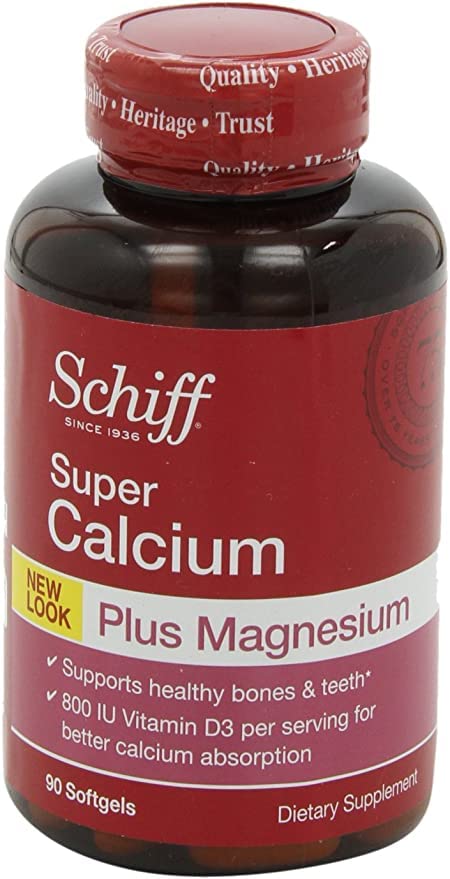 Schiff Super Calcium 1200mg Plus Magnesium with Vitamin D3, 90 softgels - Calcium Supplement (Pack of 2)