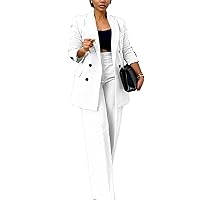 Women's Business Casual Suits 2 Piece Dressy Blazer and Loose Straight Leg Pants Set