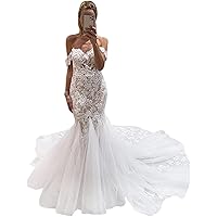 Lace Mermaid Wedding Dresses for Bride 2022 Long Beach Sweetheart Neckline Bridal Ball Gowns Train