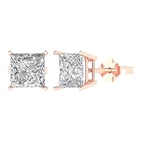 3.1 ct Brilliant Princess Cut Solitaire VVS1 Moissanite Pair of Stud Earrings Solid 18K Pink Rose Gold Butterfly Push Back