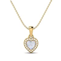 6MM Heart Shaped Genuine Moonstone Gemstone Love Pendant Necklace 925 Sterling Silver Platinum Plated Chain Necklace