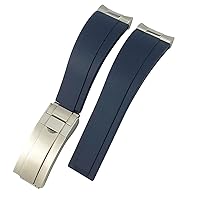 Rubber Watchband 20mm Silicone Strap Fit for Rolex Daytona Submariner GMT Yacht Master Silver Curved Metal Link Watch Bracelets (Color : Blue, Size : 20MM)