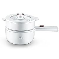 Bear Hot Pot Electric with Steamer, 1.6L Rapid Noodles Cooker, Mini Pot, Non-Stick Frying Pan for Steak, Ramen, Egg, Oatmeal, Soup with Power Adjustable
