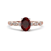 Red Garnet Oval Shape 1.15 ctw (7x5 mm) Solitaire Plus accented Natural Diamond Engagement Ring using Prong setting in 14K Gold