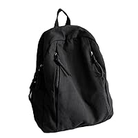 Casual solid color simple retro canvas bag simple backpack for men and women (Black)