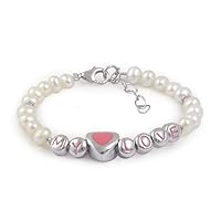 Kids Jewelry - Silver Cultured Pearl Heart My Love Beads Bracelet For Girls