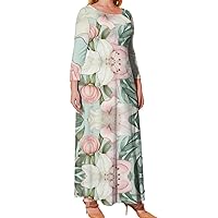 Floral Plus Size Dresses for Curvy Women | Long Sleeves Dress | Semi Casual Fall Clothing for Birthday, Work or Wedding Guest