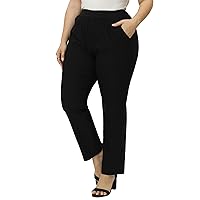 Gboomo Womens Plus Size Dress Pants Pull-on Straight Leg Stretchy Business Office Work Pants with Pockets