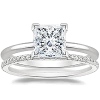 Moissanite and Diamond Ring Set, 4ct Princess Cut, Engagement and Wedding Rings