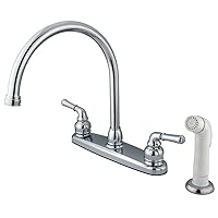 Kingston Brass KB791 Magellan Twin Lever Handle C Type Kitchen Faucet with Sprayer, 8-3/4-Inch, Polished Chrome