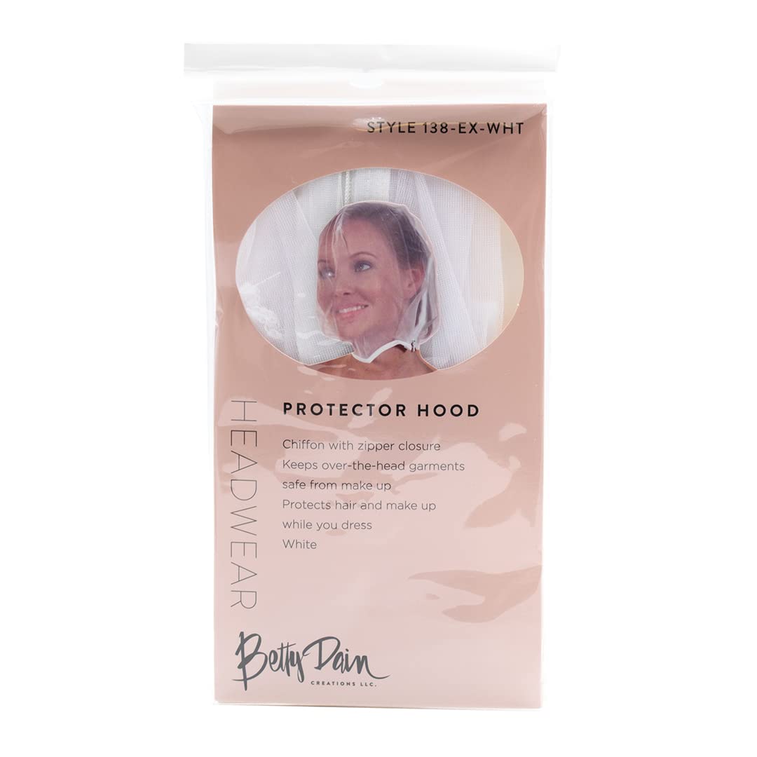 Betty Dain Makeup Protector Hood, Protects Hair and Make Up While Getting Dressed, Nylon Chiffon, Light and Airy, Triple Protection, Zipper closure, Machine Washable, White