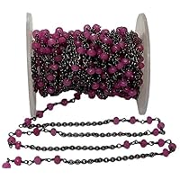 5 Feet Long gem Fuchsia Pink Chalcedony 3mm rondelle Shape Faceted Cut Beads Wire Wrapped Black Rhodium Plated Rosary Chain for Jewelry Making/DIY Jewelry Crafts CHIK-ROS-CH-56023