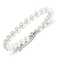 925 Sterling Silver 7 8mm Freshwater Cultured Pearl and CZ Cubic Zirconia Simulated Diamond With 2inch Ext Anklet 8.5 Inch Jewelry for Women