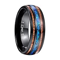 8mm Black Wood Men Ring Blue Opal Tungsten Carbide Ring Romantic Wedding Engagement Ring