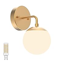 Tipace Gold Wall Sconce 1 Light,Mid Century Modern Globe Wall Sconce, Gold Wall Light for Restaurant Living Room Bedside Stairs Bathroom Mirror(3000K G9 Bulbs Include)