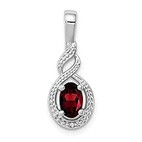 925 Sterling Silver Polished Open back Garnet and Diamond Pendant Necklace Measures 13x7mm Wide Jewelry for Women