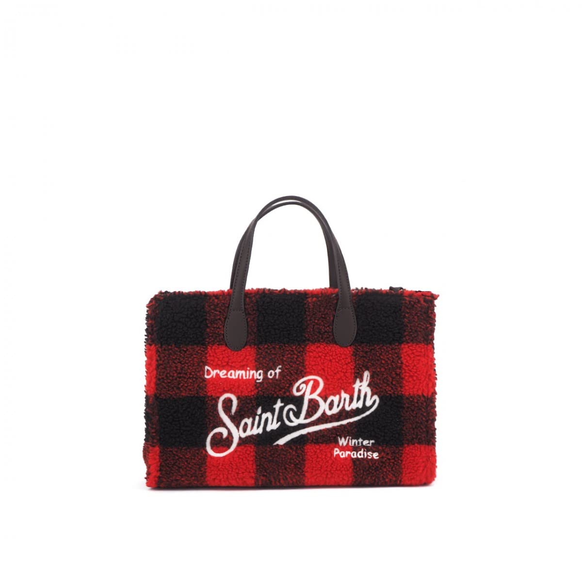 MC2 St. Barth Women's Red Black Check Wool Leather Tote Handbag