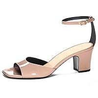 Women Heeled Sandals with Ankle Strap Square Open Toe Block Heel Prom Pumps Mid Heels Dress Party Shoes