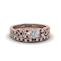 Choose Your Gemstone Flower Pave Diamond CZ Wedding Ring Set Rose Gold Plated Heart Shape Wedding Ring Sets Everyday Jewelry Wedding Jewelry Handmade Gifts for Wife US Size 4 to 12