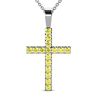 Yellow Sapphire Cross Pendant 0.53 ctw 14K Gold. Included 16 Inches 14K Gold Chain.