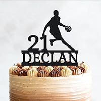 Custom Basketball Player Birthday Cake Topper Party Decor Theme, 6-7.8 Inch Acrylic or Wood Customized Silhouette