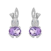 Rhinestone Rabbit Stud Earrings for Women Girls Hypoallergenic Cute Crystal Birthstone Bunny Animal Pet Cartilage Post Dainty Birthday Easter Holiday Jewelry Gifts for Daughter Niece