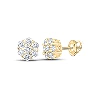 10K Yellow Gold Mens Diamond Flower Cluster Earrings 1/2 Ctw.